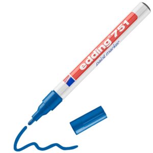 edding 751 marqueur peinture - bleu - 1 stylo - pointe ronde 1-2 mm - marqueur de peinture pour l'étiquetage du métal, verre, roche ou du plastique - résistant à la chaleur, permanent et étanche
