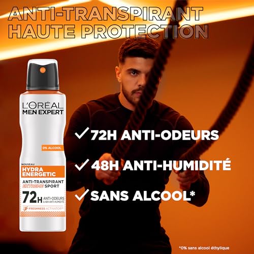 L'Oréal Men Expert Hydra Energetic Déodorant Spray Anti-Transpirant Extreme Sport - Lot de 6 x 150ml – Image 2