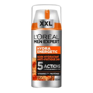 L'Oréal Men Expert - Soin Visage pour Homme - Hydratation 24H & Anti-Fatigue - 5 Actions - Texture Gel-Crème - A la Vitamine C et aux Protéines - Tous Types de Peaux - Hydra Energetic - 100 ml