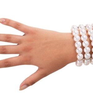 P'TIT CLOWN - 10429 - Bracelet Fausses Perles Blanches - Accessoire Déguisement Charleston, Années 20, Années Folles - Pour Compléter Costume Carnaval, Cosplay, Nouvel An, Fête à Thème