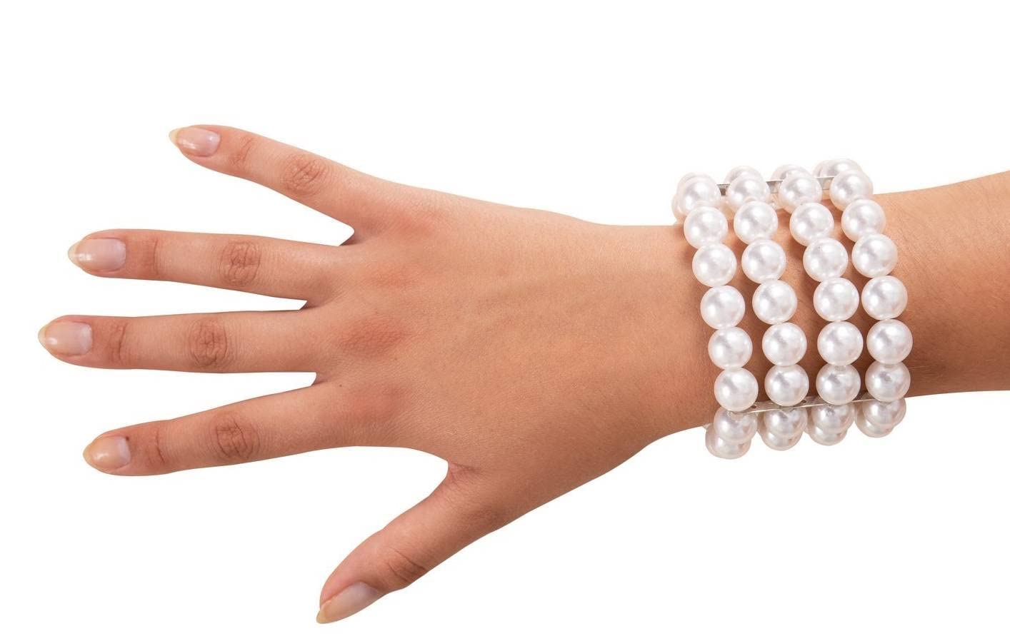 P'TIT CLOWN - 10429 - Bracelet Fausses Perles Blanches - Accessoire Déguisement Charleston, Années 20, Années Folles - Pour Compléter Costume Carnaval, Cosplay, Nouvel An, Fête à Thème