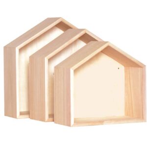 Artemio Set de 3 Étagères Maison à Décorer 30 x 10 x 30 cm, 30x10x30 cm; 27x26,5x10 cm; 24x22,5x10 cm.