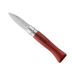 Opinel - N°09 Couteau à Huîtres - Lame 6,5 cm Acier Inox - Manche Padouk - Livret Pédagogique Inclus - Bague de Sécurité Virobloc - Fabrication Française