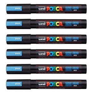 POSCA Uni-Ball PC-5M Lot de 12 stylos Bleu métallisé