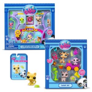Littlest Pet Shop - Pack Exclusif 2 Coffrets : Safari & Pets Got Talent (5 Figurines et 14 Accessoires) + 1 Figurine Supplémentaire (Petit Chat Jaune) - Licence Officielle - Mini Figurines - Jouet Enf