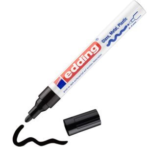 edding 750 Marqueur peinture brillante - noir - 1 feutre peinture brillante - pointe ronde 2-4mm - pour dessin, coloriage, scrapbooking - étanche, très opaque
