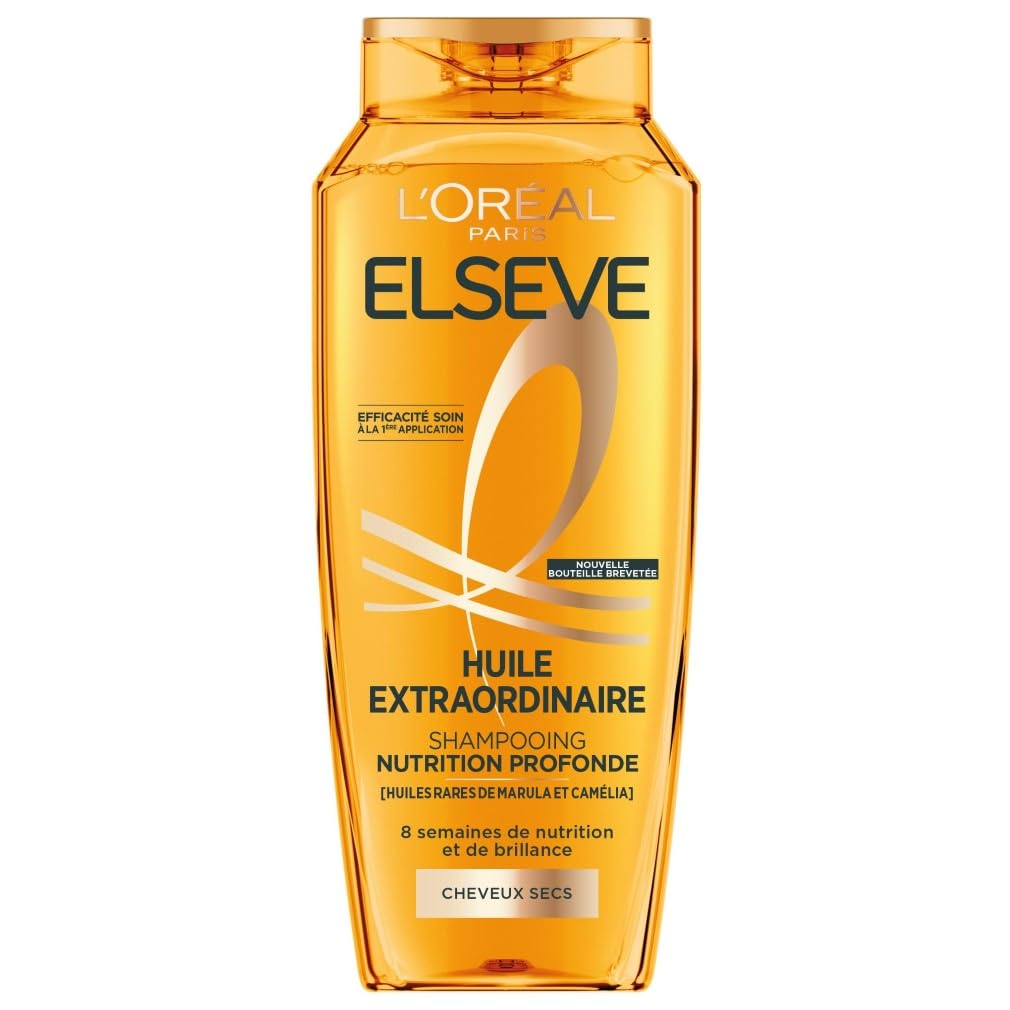 L'Oréal Paris - Shampooing Nutrition Profonde - 8 Semaines de Nutrition & Brillance - Tous Types de Cheveux Secs - Enrichi en Huiles Rares de Marula & Camélia - Elseve Huile Extraordinaire - 300ml