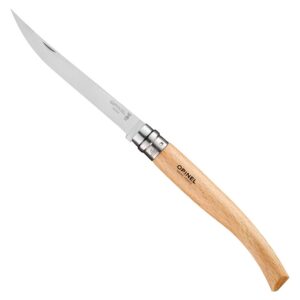 Opinel - N°12 Couteau de Cuisine Effilé - Lame Meulée Polie 12 cm Acier Inox, Manche Bois de Hêtre, Bague de Sécurité Virobloc - Fabrication Française