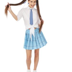 P'TIT CLOWN - Tenue d'Écolière - Déguisement Femme - Costume Cosplay, Carnaval, Halloween, Fête Costumée - Bleu, Blanc (L-XL)