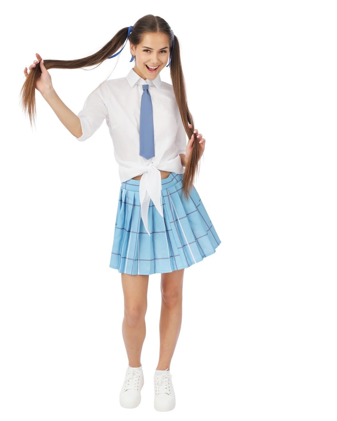 P'TIT CLOWN - Tenue d'Écolière - Déguisement Femme - Costume Cosplay, Carnaval, Halloween, Fête Costumée - Bleu, Blanc (L-XL)