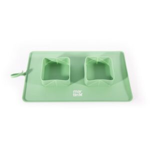 Gamelle Double Pliable en Silicone pour Chien et Chat - 2 x 600 ML - Bol de Voyage Portable Compact, Pliable et réutilisable - Silicone Alimentaire - Idéal extérieur - 4 Coloris (Vert)