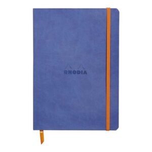 RHODIA 117458C - Carnet Souple Saphir - A5 14,8 x 21 cm - Pointillés Dot - 160 pages - Papier Clairefontaine Ivoire 90 g/m² - Marque-Page, Fermeture Élastique - Simili Cuir - Collection Rhodiarama