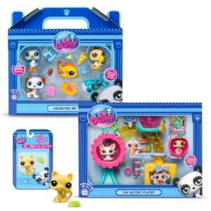 Littlest Pet Shop - Pack Exclusif 2 Coffrets : Plage & Fun Factory (7 Figurines et 13 Accessoires) + 1 Figurine Supplémentaire (Petit Chat Jaune) - Licence Officielle - Mini Figurines - Jouet Enfant 4