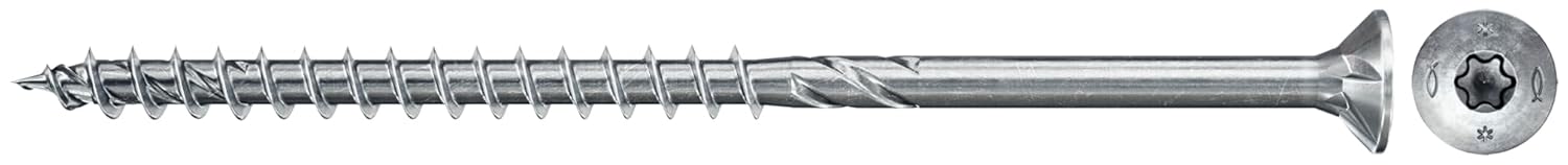 fischer - Vis PowerFast FPF II CTP 4,5x60 à Tête fraisée, empreinte TX, zingué blanc, filetage partiel - Boîte de 100 Gris
