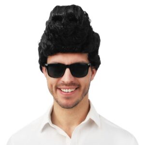 P'TIT CLOWN -13130 - Perruque Banane - Look Rock'n'Roll Assuré, Idéale pour une soirée déguisée - Cheveux Synthétiques en Polyester - Taille Unique - Noir