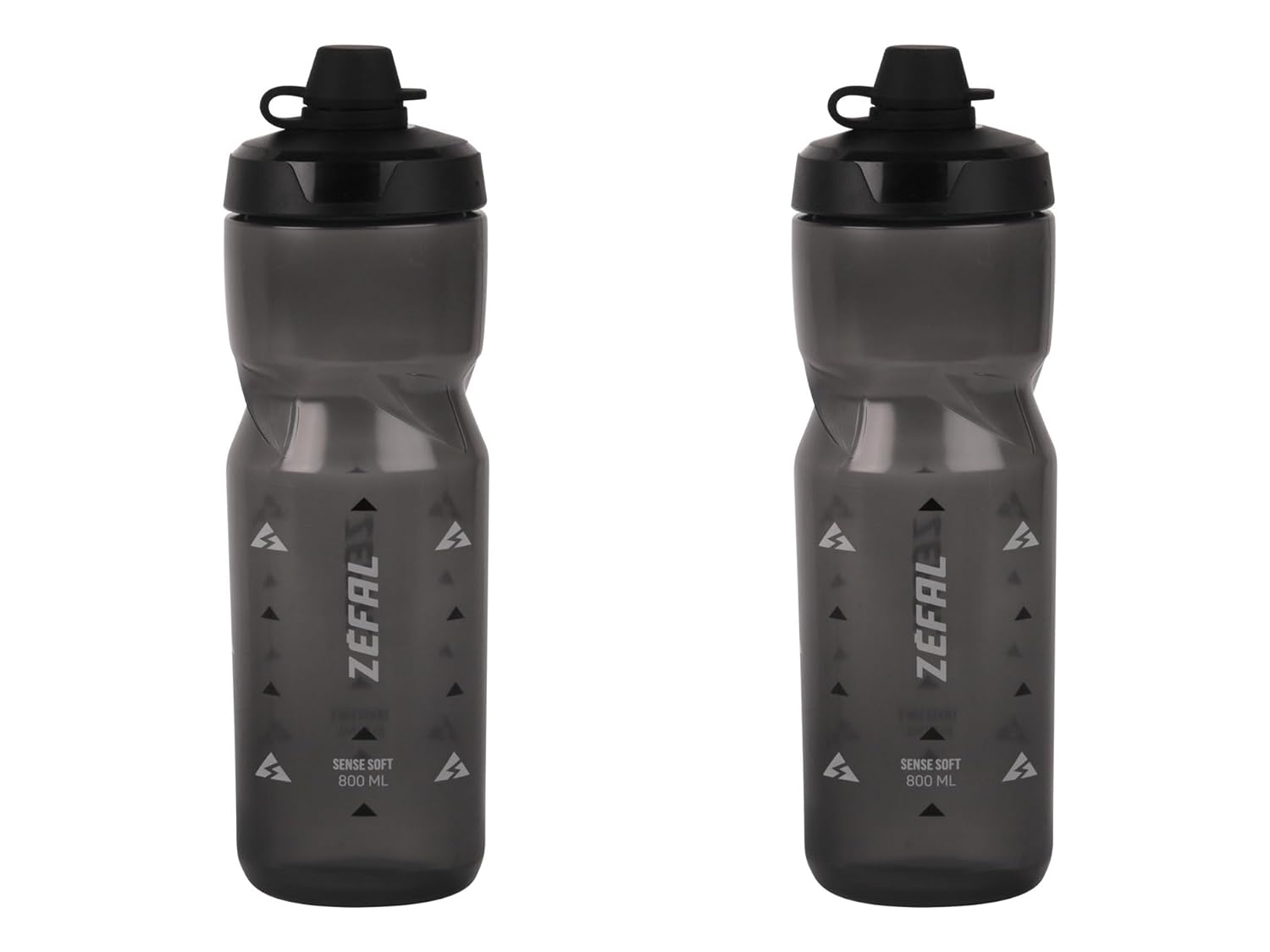 ZEFAL Pack Sense Soft 80 No-Mud - Lot de Deux Bidons Velo et VTT - Gourde Sport Souple et Inodore - Bidon Eau Sans BPA - Tetine Silicone - Noir Fumé, 2 x 800 ML