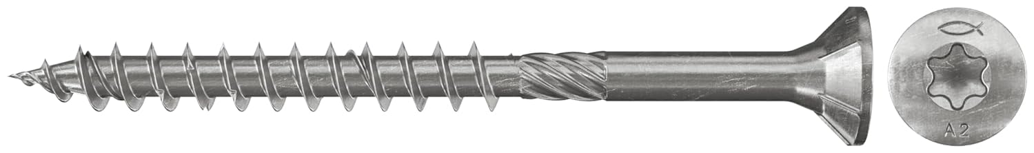 fischer - Vis à bois PowerFast 5.0 x 80 Tête fraisée. empreinte TX. inox A2. filetage partiel/Boite de 100