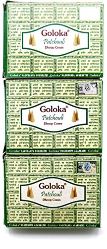 Goloka Lot de 3 boîtes de cônes d'encens Senteur patchouli