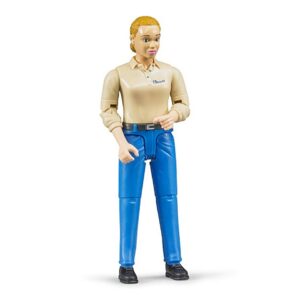 bruder 60408 - bworld Femme à la peau claire et au pantalon bleu, figurine jouet, fermière, agricultrice