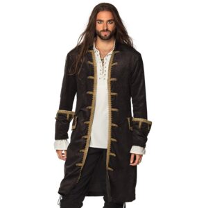 Boland - Veste de pirate pour homme, noir et or, manteau pour homme, corsaire, flibustier, costume, carnaval, fête à thème