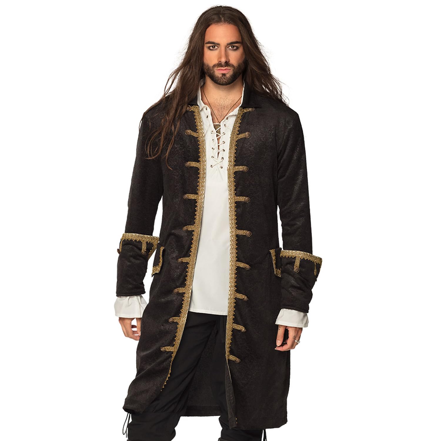 Boland - Veste de pirate pour homme, noir et or, manteau pour homme, corsaire, flibustier, costume, carnaval, fête à thème