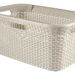 Curver Panier à Linge 45L Style -Bac à Linge Propre et Sale - Aspect Rotin Texturé - Bonne Aération - Poignées Ergonomiques - Corbeille pour Salle de Bain ou Buanderie - 59,2x38x27 cm - Ivoire