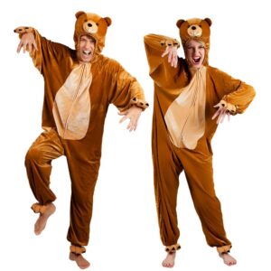 Boland - Costume adulte ours, combinaison en peluche avec capuche, motif animalier, fermeture éclair, ourson, ours brun, carnaval, soirée déguisée