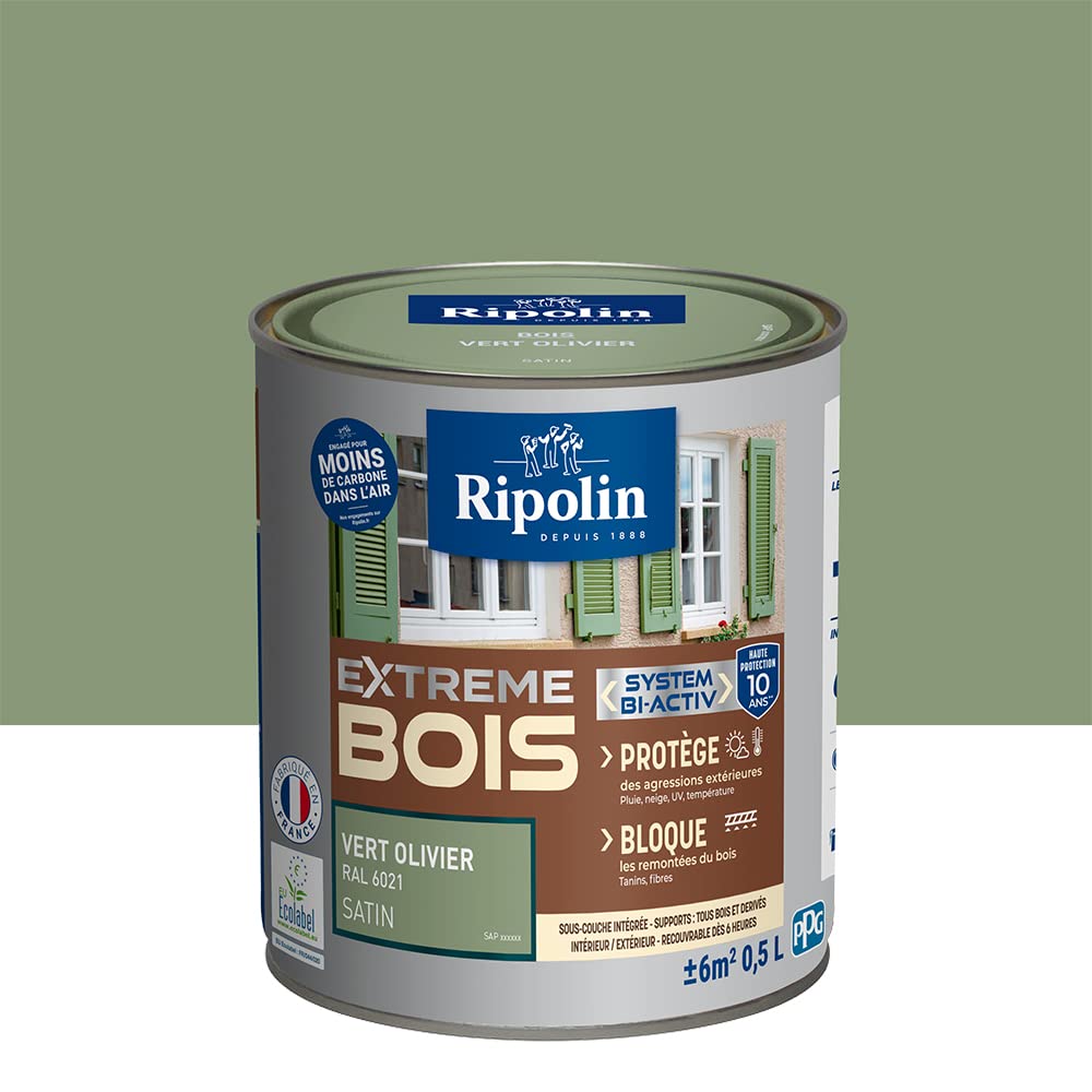 RIPOLIN — Peinture bois satin 0,5L vert olivier – Image 3