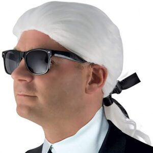 P'TIT CLOWN - 18036 - Perruque KARL avec catogan - Karl's Wig - Cheveux Synthétiques - Parfait pour Carnaval, Fêtes à Thèmes, Fashion Week, Soirées Costumées, Nouvel An - Adulte Homme - Blanc