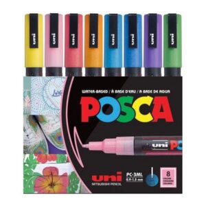 POSCA 186513 - Marqueur POSCA à pointe ogive fine, set de 8, paillettes