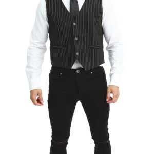 P’TIT Clown - 43910 - Gilet sans Manche à Rayures - Waistcoat - pour Compléter Costume Homme - pour Déguisement Carnaval, Halloween, Cosplay, Fête Costumée - Polyester - Noir Rayé Blanc - S/M