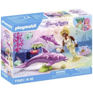 Playmobil 71501 Sirène avec Dauphins - Princess Magic - Comprend Un Personnage, Deux Dauphins et des Coquillages Qui se fixent sur la Baignoire Ainsi qu'un décor - Dès 4 Ans