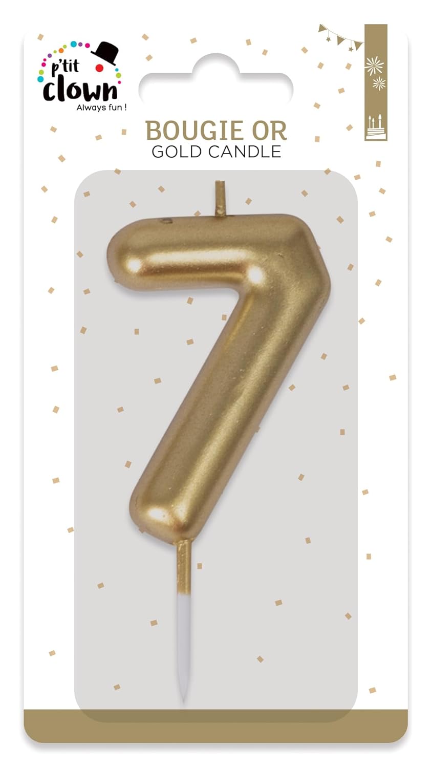 P'TIT CLOWN - Bougie Anniversaire Numérotée - Parfaite pour Décoration Gâteau - Fête Enfant, Adulte, Birthday Party (Or, 7)