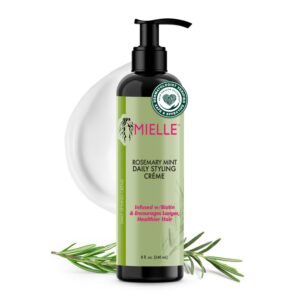 Mielle Organics Crème coiffante quotidienne multivitaminée au romarin et à la menthe pour la définition des cheveux bouclés, sans paraben ni silicone, 240 ml, blanc