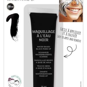 P'TIT CLOWN - Fard à l'Eau avec Pinceau - Maquillage Déguisement - Make-up - Adulte - Peinture Visage - Lavable - Non Toxique - Halloween, Carnaval, Anniversaire, Cosplay, Kermesse (Noir)