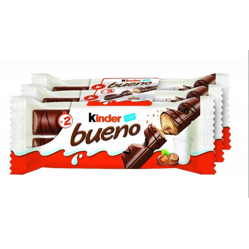 Kinder Bueno - Gaufrettes enrobées de chocolat au lait - lot de 3 paquets de 43 g