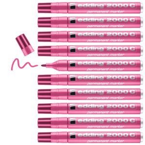 edding 2000 C Marqueur permanent - rose - 10 stylos - pointe ronde 1,5-3 mm - sèche vite - résiste à l'eau et à l'essuyage - pour carton, plastique, bois, métal - marqueur universel