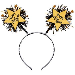 P'TIT CLOWN - 24364 - Serre-Tête « Happy New Year » - Accessoire Nouvel An Or et Noir - Headband Festif pour Fête, Soirée, Réveillon