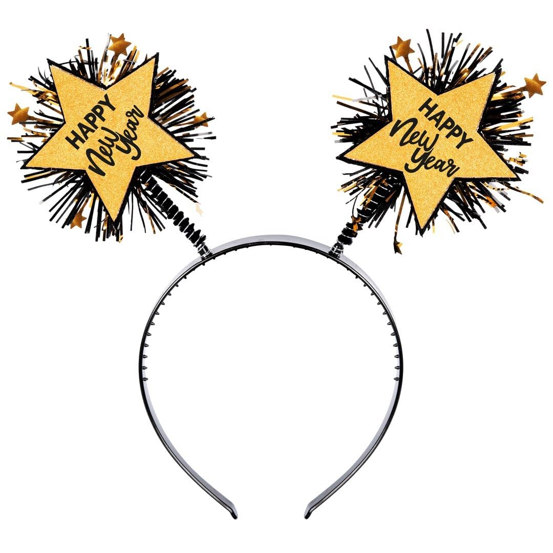 P'TIT CLOWN - 24364 - Serre-Tête « Happy New Year » - Accessoire Nouvel An Or et Noir - Headband Festif pour Fête, Soirée, Réveillon
