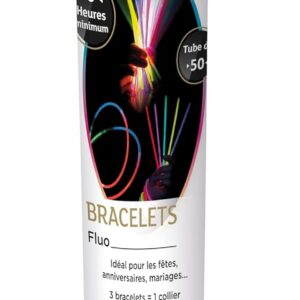 P'TIT CLOWN - 14650 - Bracelet Lumineux 20 cm - Tube de 50 - Coloris Assorties - Accessoires de Fête Fluorescents pour Festival, Carnaval, Anniversaire, Mariage, Noël, Nouvel An