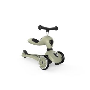 Scoot & Ride Highwaykick Trottinette 1 avec siège, 2 en 1, kickboard avec siège, siège et Guidon réglables en Hauteur (Olive)