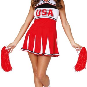 FIESTAS GUIRCA | Costume de Cheerleader Adulte (44-46/XL) - Robe pour Fêtes Sportives et Célébrations - Idéal pour Halloween, Carnaval et Fêtes Costumées - Pour Adultes - Rouge et Blanc