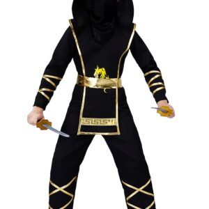 P'TIT CLOWN - Déguisement Ninja Enfant - Parfait pour Carnaval, Fêtes Costumées et Évènements à Thème (Noir, Or, 7-9 ans)