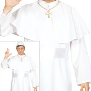 FIESTAS GUIRCA | Costume de Papa Adulte (48-50/M) - Comprend Cape, Ceinture, Calotte et Soutane - Costumes Religieux pour Fêtes, Carnaval et Halloween - Idéal pour Hommes - Blanc