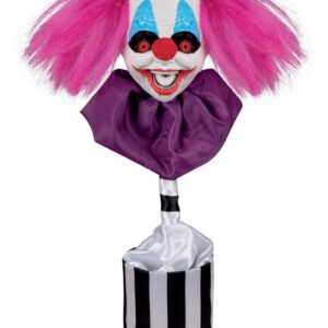 P'TIT CLOWN - 23535 - Automate Clown Halloween - Animatronique - Animatronics - Tête de Clown Animée, Sonore et Lumineuse - Parfait pour Une Décoration Effrayante - 45 cm - Piles Non incluses