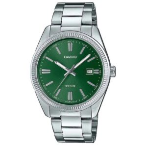 Casio Montre Quartz Unisexe 39.00mm avec Cadran Vert analogique et Bracelet en Bracelet en Acier Argent MTP-1302PD-3AVEF