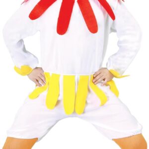 FIESTAS GUIRCA | Costume de Poule pour Adulte Homme (48-50/M) - Inclut Cagoule, Ceinture, Queue, Couvre-pieds, Col et Combinaison - Idéal pour Fêtes Animalières, Carnaval et Halloween - Blanc