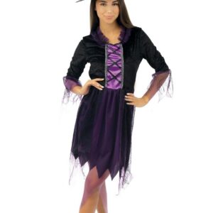 P'TIT CLOWN - 24082 - Déguisement Sorcière Halloween Femme - Robe, Chapeau - Costume Adulte Fête Costumée, Soirée Déguisée - Noir, Violet - L/XL