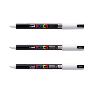 POSCA - Mitsubishi Pencil - 3 Marqueurs Blanc PC1MR - Pointe Extra Fine Calibrée 0,7 mm - Marqueur Peinture À Base d'Eau - Tout Support, Papier, Textile, Verre, Galet