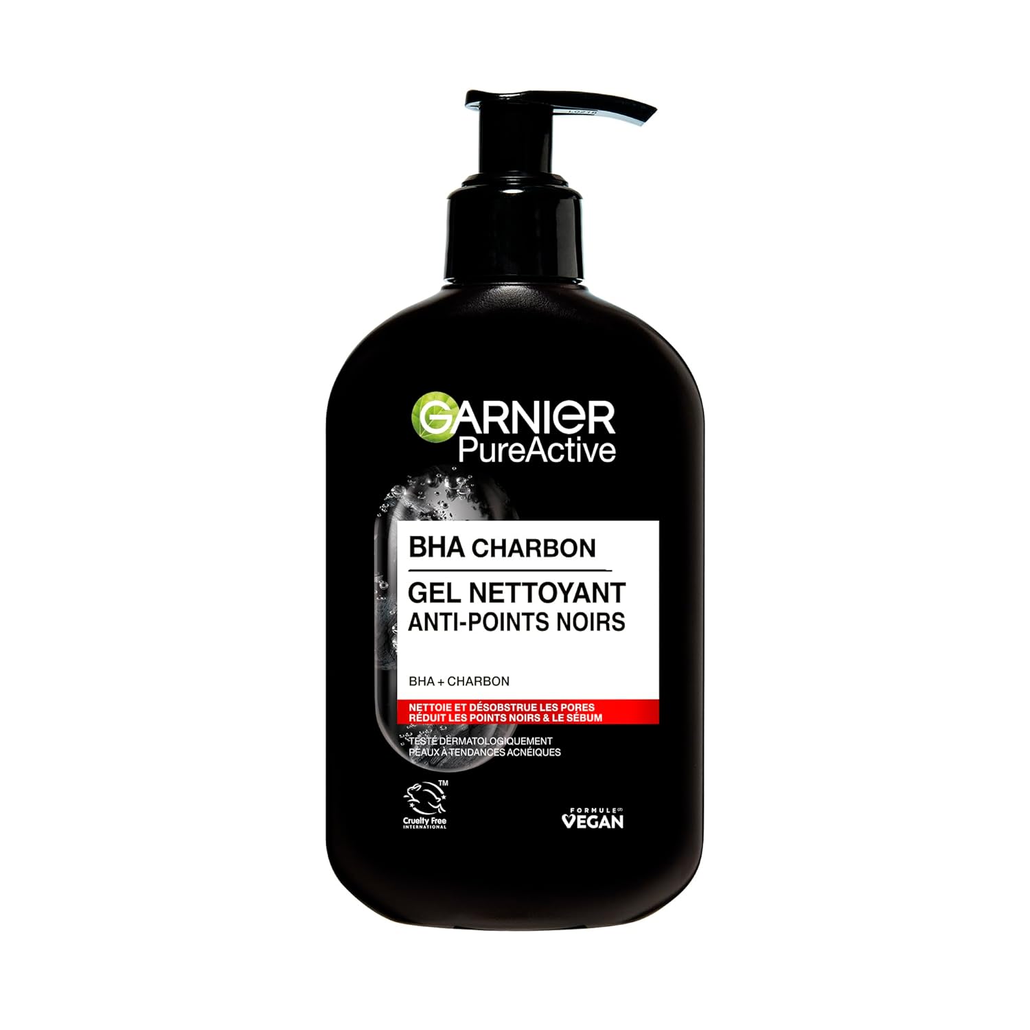 Garnier Pure Active - Gel Nettoyant Charbon - Réduit Points Noirs & Boutons - Nettoie & Désincruste les Pores - BHA & Charbon - Vegan & Cruelty Free - Peaux à Tendance Acnéiques - 250 ml
